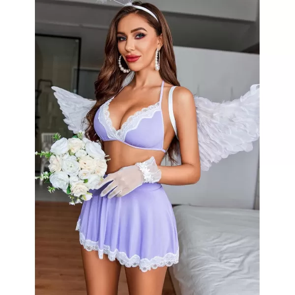 Avidlove Sexy Maid Lingerie for Women Roleplay Lingerie Cosplay Lingerie Set Sexy Christmas CostumesLilac