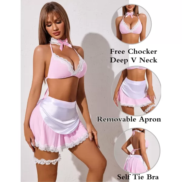 Avidlove Sexy Maid Lingerie for Women Roleplay Lingerie Cosplay Lingerie Set Sexy Christmas CostumesPink