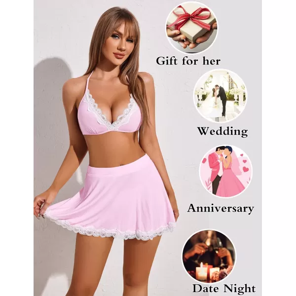 Avidlove Sexy Maid Lingerie for Women Roleplay Lingerie Cosplay Lingerie Set Sexy Christmas CostumesPink