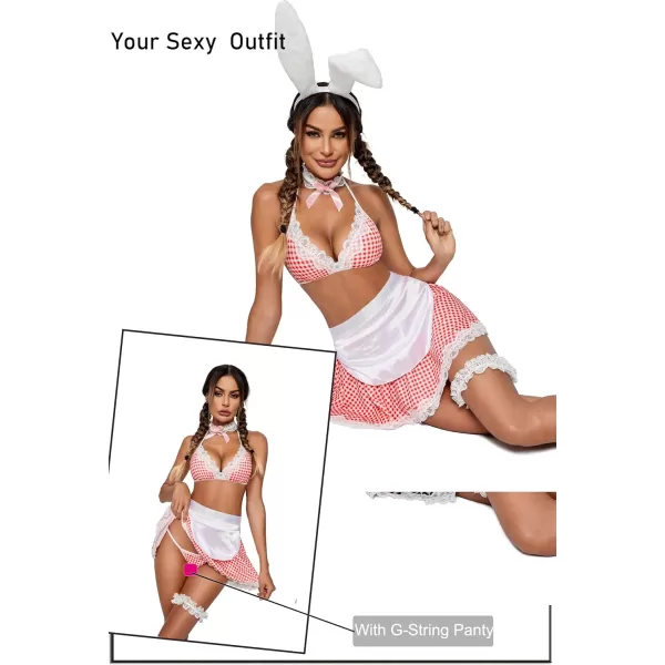 Avidlove Sexy Maid Lingerie for Women Roleplay Lingerie Cosplay Lingerie Set Sexy Christmas CostumesPink Plaid