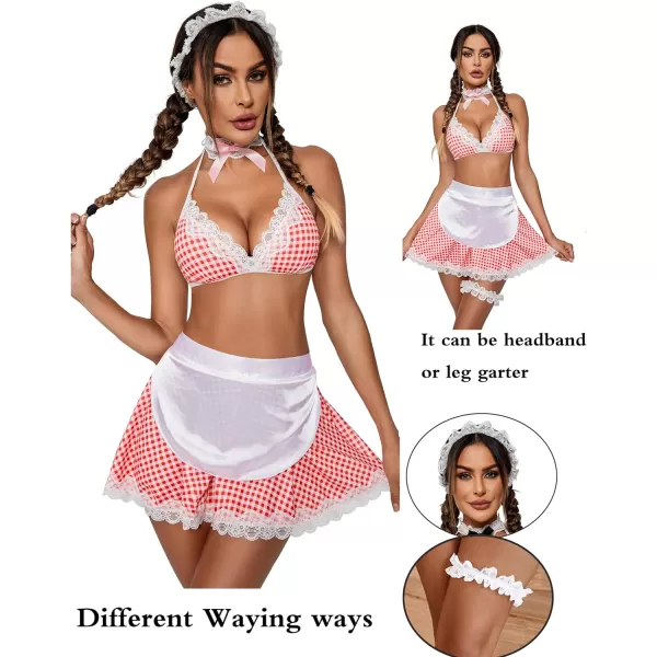 Avidlove Sexy Maid Lingerie for Women Roleplay Lingerie Cosplay Lingerie Set Sexy Christmas CostumesPink Plaid