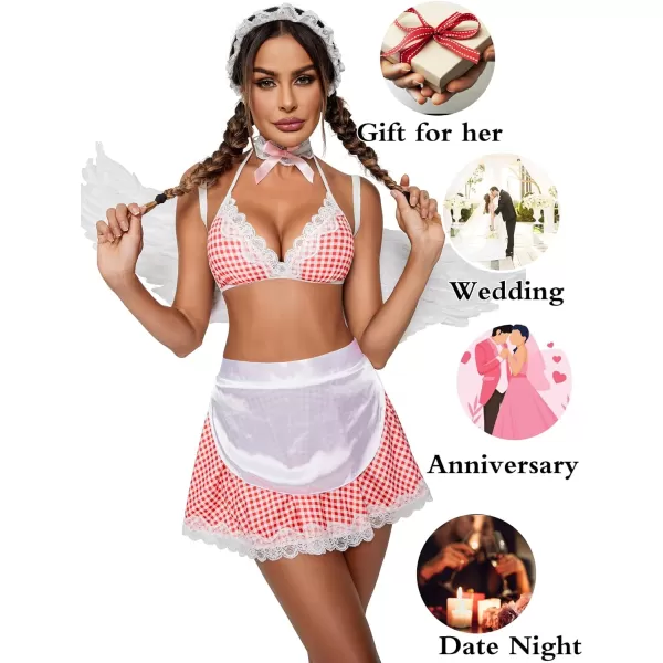 Avidlove Sexy Maid Lingerie for Women Roleplay Lingerie Cosplay Lingerie Set Sexy Christmas CostumesPink Plaid