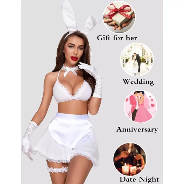 Avidlove Sexy Maid Lingerie for Women Roleplay Lingerie Cosplay Lingerie Set Sexy Christmas CostumesPure White