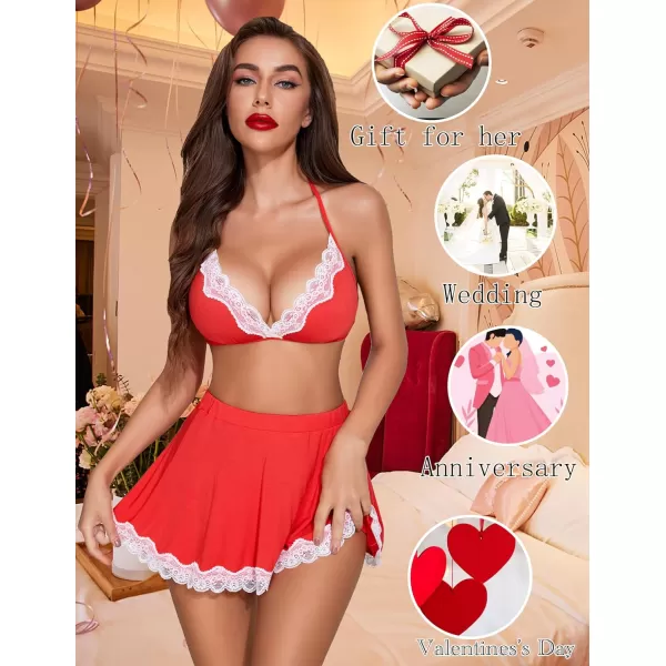 Avidlove Sexy Maid Lingerie for Women Roleplay Lingerie Cosplay Lingerie Set Sexy Christmas CostumesRed