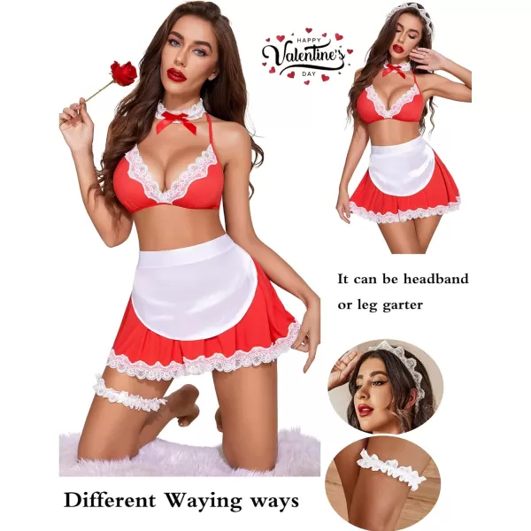 Avidlove Sexy Maid Lingerie for Women Roleplay Lingerie Cosplay Lingerie Set Sexy Christmas CostumesRed