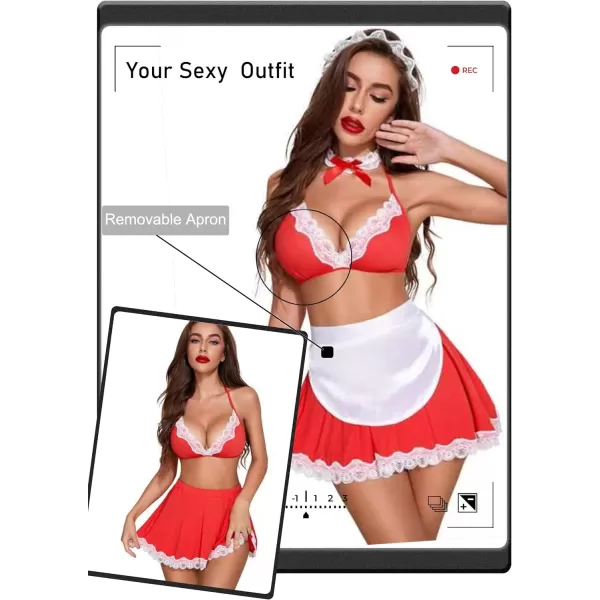 Avidlove Sexy Maid Lingerie for Women Roleplay Lingerie Cosplay Lingerie Set Sexy Christmas CostumesRed