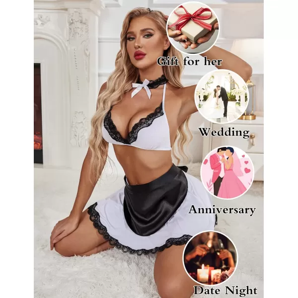 Avidlove Sexy Maid Lingerie for Women Roleplay Lingerie Cosplay Lingerie Set Sexy Christmas CostumesWhite