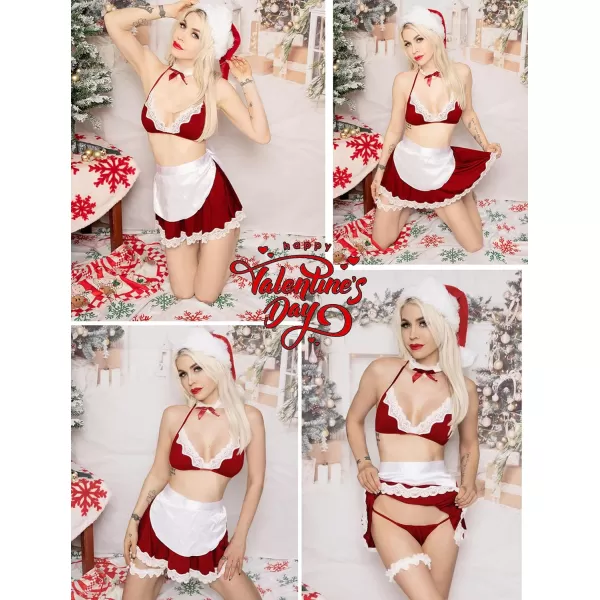 Avidlove Sexy Maid Lingerie for Women Roleplay Lingerie Cosplay Lingerie Set Sexy Christmas CostumesWine Red