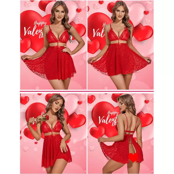 Avidlove Sexy Nightdress for Women Lace Babydoll Mesh Nightgown V Neck Teddy Open Back LingerieA Red Leopard Print