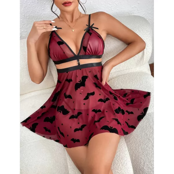 Avidlove Sexy Nightdress for Women Lace Babydoll Mesh Nightgown V Neck Teddy Open Back LingerieBat