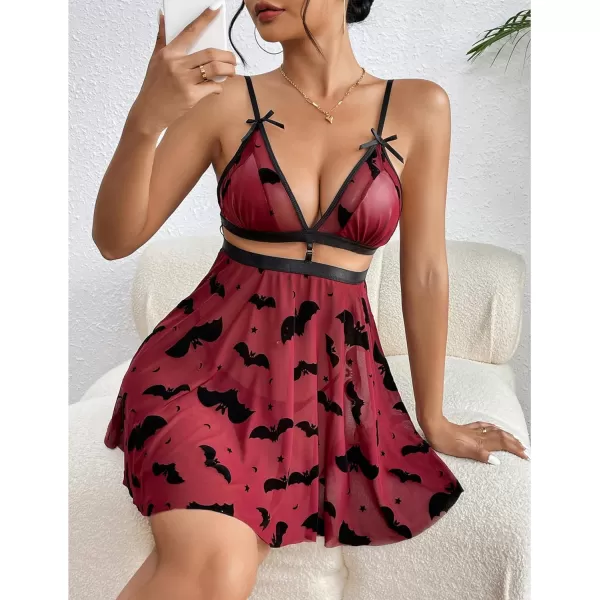 Avidlove Sexy Nightdress for Women Lace Babydoll Mesh Nightgown V Neck Teddy Open Back LingerieBat