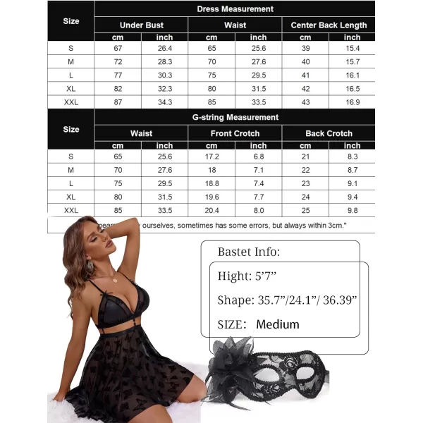 Avidlove Sexy Nightdress for Women Lace Babydoll Mesh Nightgown V Neck Teddy Open Back LingerieBlack Butterfly