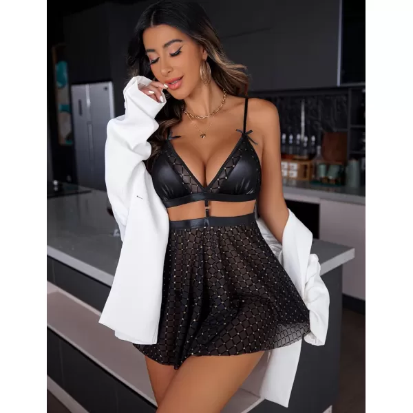 Avidlove Sexy Nightdress for Women Lace Babydoll Mesh Nightgown V Neck Teddy Open Back LingerieSquare Gold