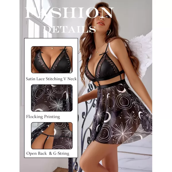 Avidlove Sexy Nightdress for Women Lace Babydoll Mesh Nightgown V Neck Teddy Open Back LingerieStar Moon