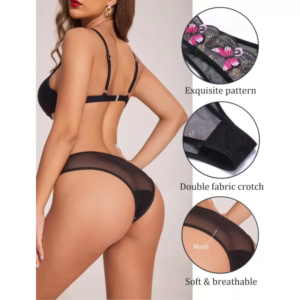 Avidlove Sexy Panties for Women Butterfly Embroidered Underwear Mesh Panties PackPink and Blue2 Pack