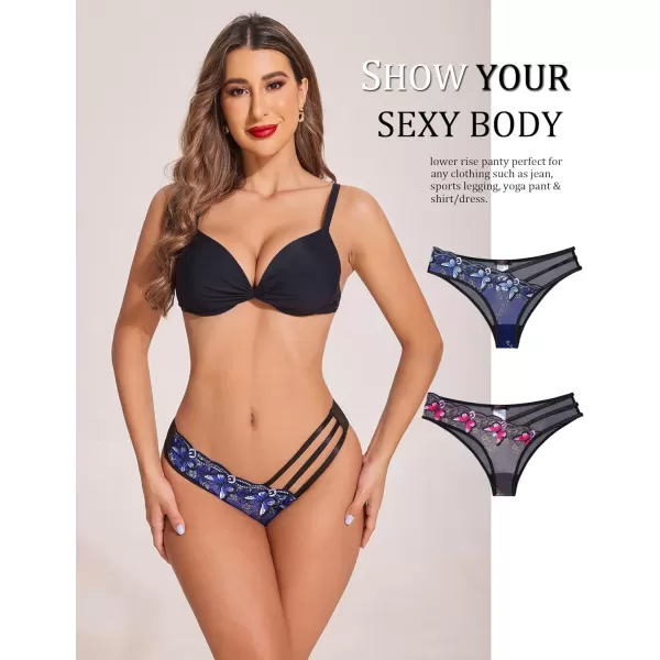 Avidlove Sexy Panties for Women Butterfly Embroidered Underwear Mesh Panties PackPink and Blue2 Pack