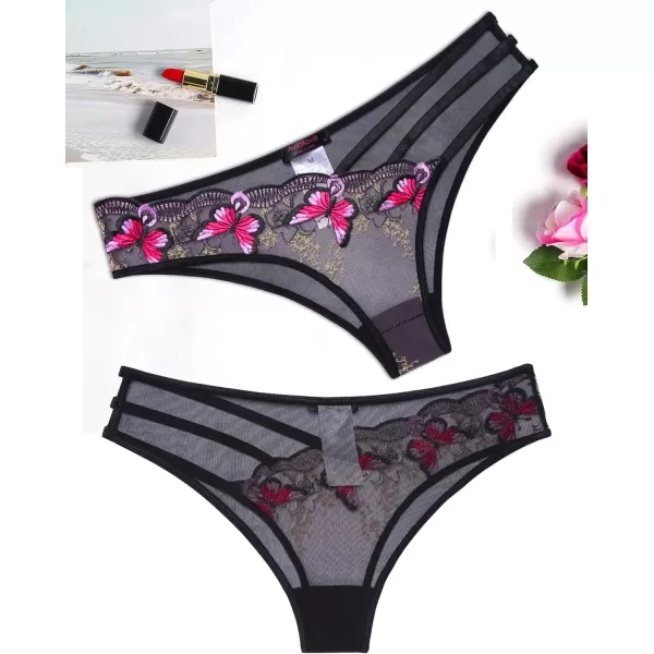 Avidlove Sexy Panties for Women Butterfly Embroidered Underwear Mesh Panties PackPink1 Pack