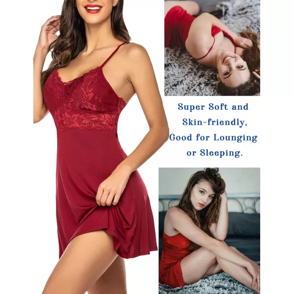 Avidlove Sexy Sleepwear Women Nightdress Lace Chemises Nightgown VNeck Full SlipDark Red