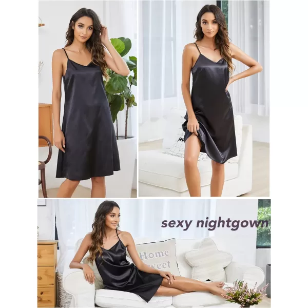 Avidlove Sexy Sleepwear for Women Satin Lingerie Chemise Slip Nightgown DressBlack