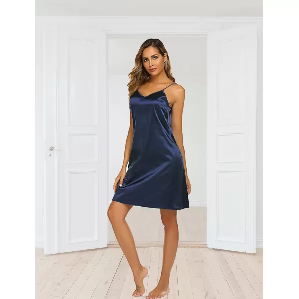 Avidlove Sexy Sleepwear for Women Satin Lingerie Chemise Slip Nightgown DressDark Blue