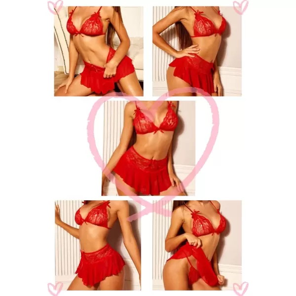 Avidlove Sexy Women Lingerie Set 3 Pieces Halter Bra Mini Skirt with GString Mesh Lace Babydoll Lingerie SetAvidlove Sexy Women Lingerie Set 3 Pieces Halter Bra Mini Skirt with GString Mesh Lace Babydoll Lingerie Set