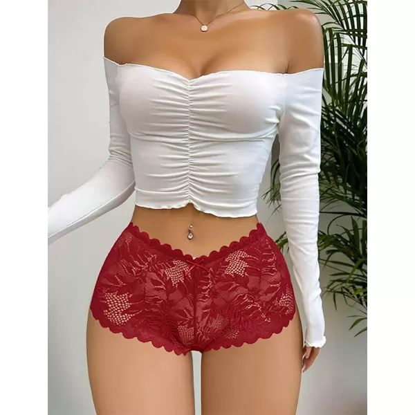 Avidlove Sexy Womens Underwear Floral Lace Boyshort Panties High Waist Cheeky Panty Pack of 4Burgundy aBurgundy BBurgundy CBurgundy D