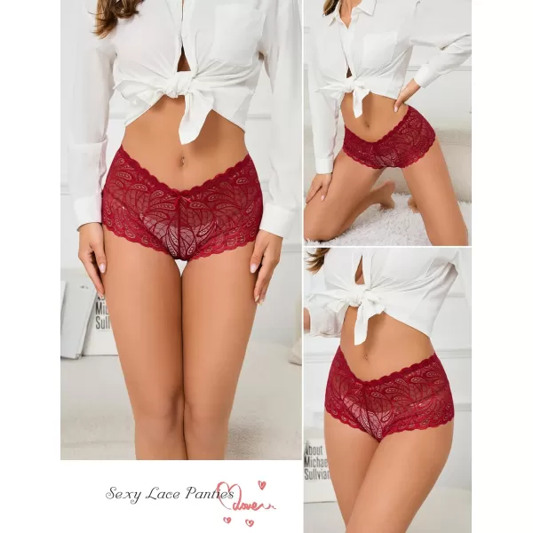 Avidlove Sexy Womens Underwear Floral Lace Boyshort Panties High Waist Cheeky Panty Pack of 4Burgundy aBurgundy BBurgundy CBurgundy D