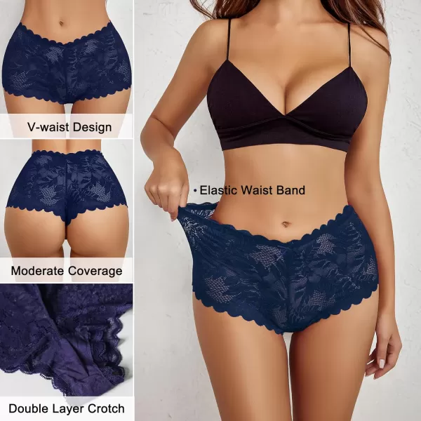 Avidlove Sexy Womens Underwear Floral Lace Boyshort Panties High Waist Cheeky Panty Pack of 4Navy Blue aNavy Blue BNavy Blue CNavy Blue D