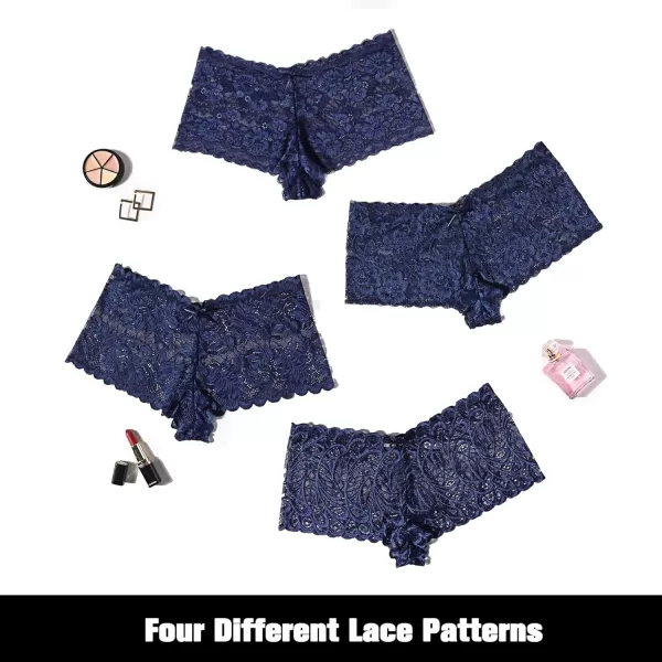 Avidlove Sexy Womens Underwear Floral Lace Boyshort Panties High Waist Cheeky Panty Pack of 4Navy Blue aNavy Blue BNavy Blue CNavy Blue D