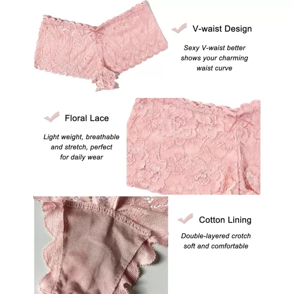 Avidlove Sexy Womens Underwear Floral Lace Boyshort Panties High Waist Cheeky Panty Pack of 4Pink aPink BPink CPink D