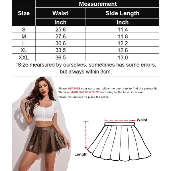 Avidlove Short Mini Skirts for Women Trendy High Waisted Leather Pleated Solid Ruffle SkirtBrown