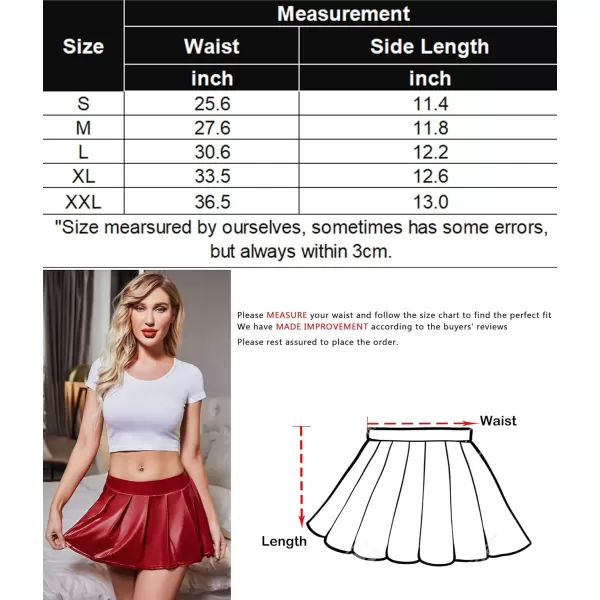 Avidlove Short Mini Skirts for Women Trendy High Waisted Leather Pleated Solid Ruffle SkirtDark Red