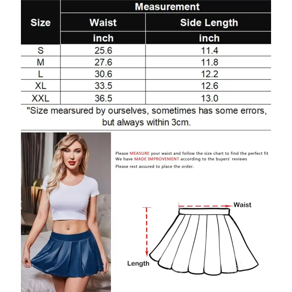 Avidlove Short Mini Skirts for Women Trendy High Waisted Leather Pleated Solid Ruffle SkirtNavy Blue