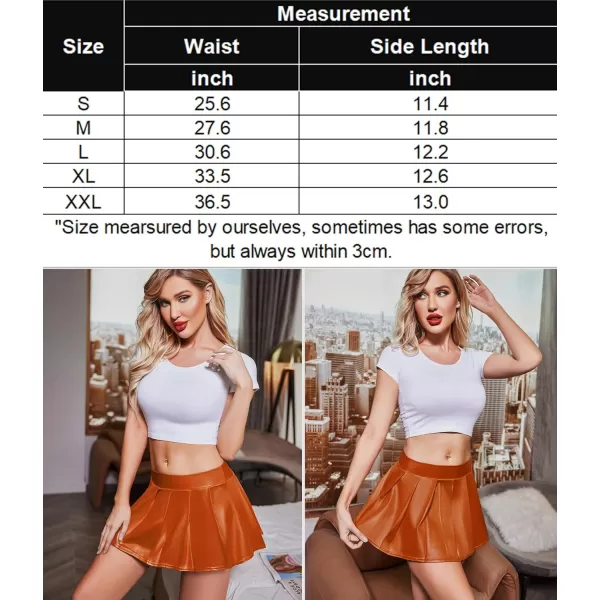 Avidlove Short Mini Skirts for Women Trendy High Waisted Leather Pleated Solid Ruffle SkirtOrange