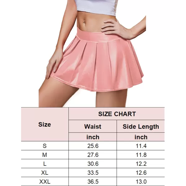 Avidlove Short Mini Skirts for Women Trendy High Waisted Leather Pleated Solid Ruffle SkirtPink