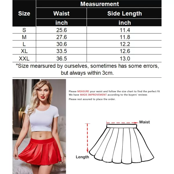 Avidlove Short Mini Skirts for Women Trendy High Waisted Leather Pleated Solid Ruffle SkirtRed