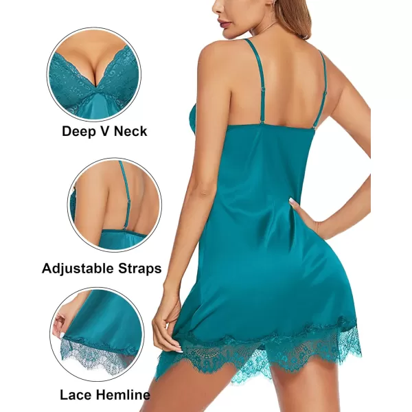 Avidlove Silk Nightgown for Women Sexy Lace Sleepwear Satin Sleeveless Chemise DressDark Green