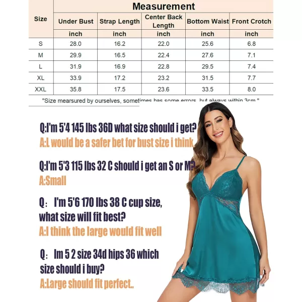 Avidlove Silk Nightgown for Women Sexy Lace Sleepwear Satin Sleeveless Chemise DressDark Green