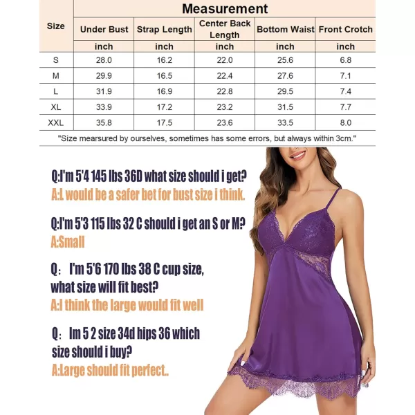 Avidlove Silk Nightgown for Women Sexy Lace Sleepwear Satin Sleeveless Chemise DressPurple