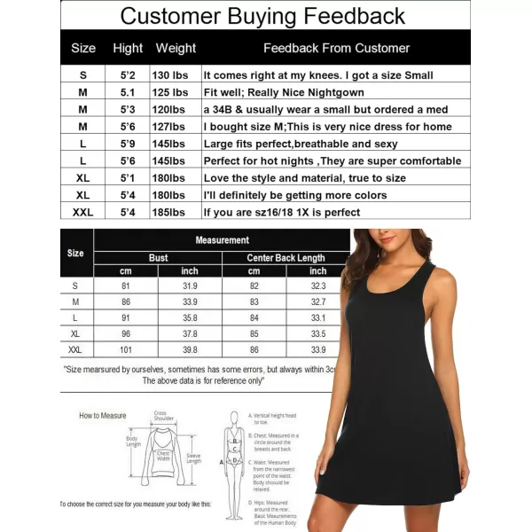 Avidlove Sleepwear for Women Tank Nightgown Chemise Racerback Sleeveless Sleep DressAblack