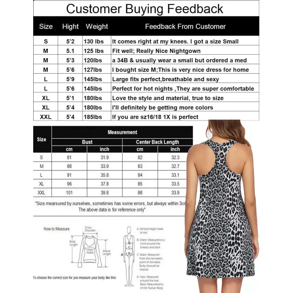 Avidlove Sleepwear for Women Tank Nightgown Chemise Racerback Sleeveless Sleep DressBgray Leopard