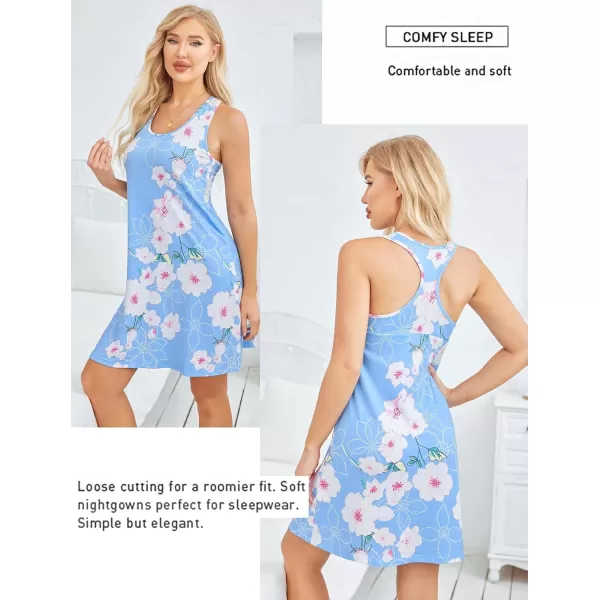 Avidlove Sleepwear for Women Tank Nightgown Chemise Racerback Sleeveless Sleep DressBlight Blue Flower