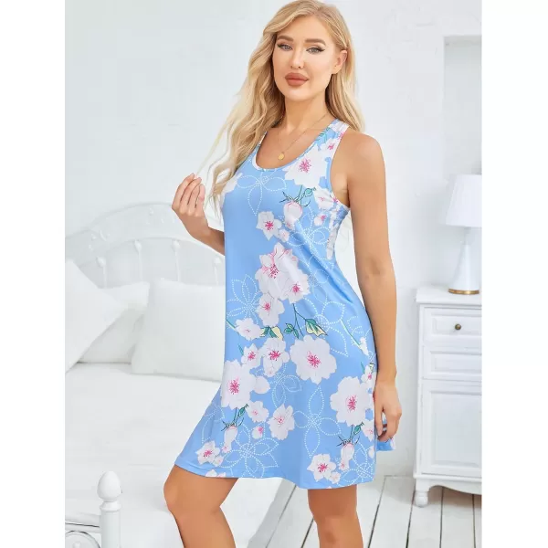 Avidlove Sleepwear for Women Tank Nightgown Chemise Racerback Sleeveless Sleep DressBlight Blue Flower