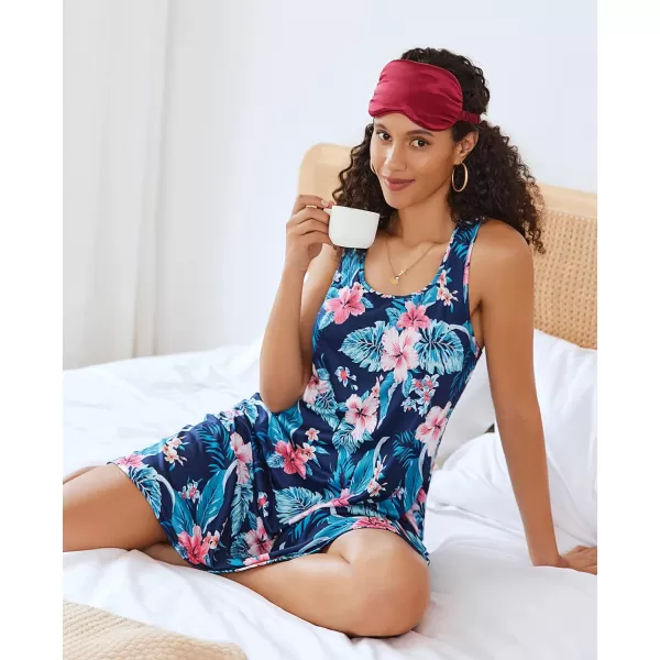 Avidlove Sleepwear for Women Tank Nightgown Chemise Racerback Sleeveless Sleep DressBnavy Flower