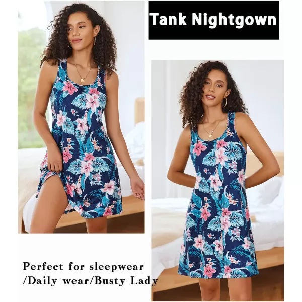 Avidlove Sleepwear for Women Tank Nightgown Chemise Racerback Sleeveless Sleep DressBnavy Flower