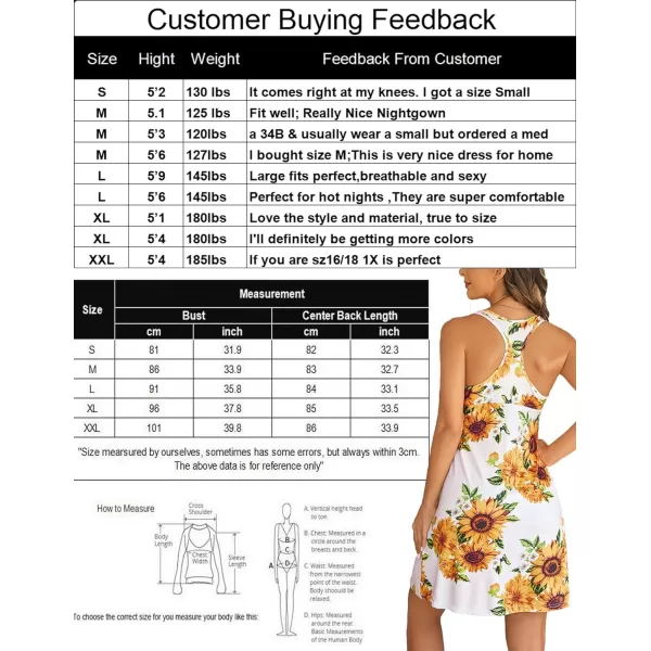 Avidlove Sleepwear for Women Tank Nightgown Chemise Racerback Sleeveless Sleep DressBsunflower