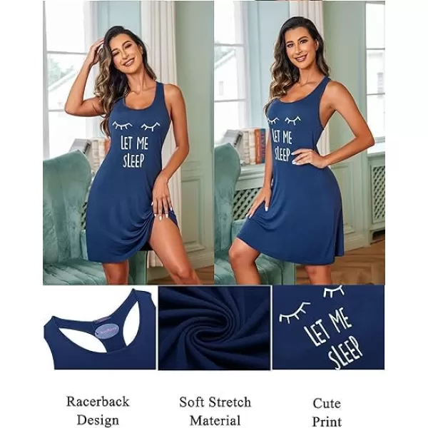 Avidlove Tank Nightgown for Women Print Sleepshirt Chemise Racerback Sleeveless Sleepwear Night DressBlue Green