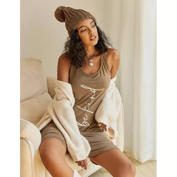 Avidlove Tank Nightgown for Women Print Sleepshirt Chemise Racerback Sleeveless Sleepwear Night DressLight Khaki