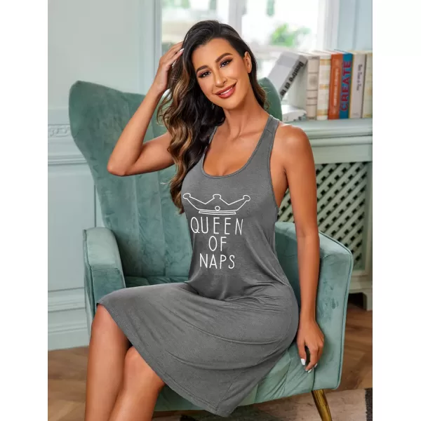 Avidlove Tank Nightgown for Women Print Sleepshirt Chemise Racerback Sleeveless Sleepwear Night DressMedium Grey