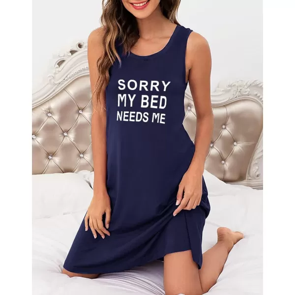 Avidlove Tank Nightgown for Women Print Sleepshirt Chemise Racerback Sleeveless Sleepwear Night DressNavy Blue